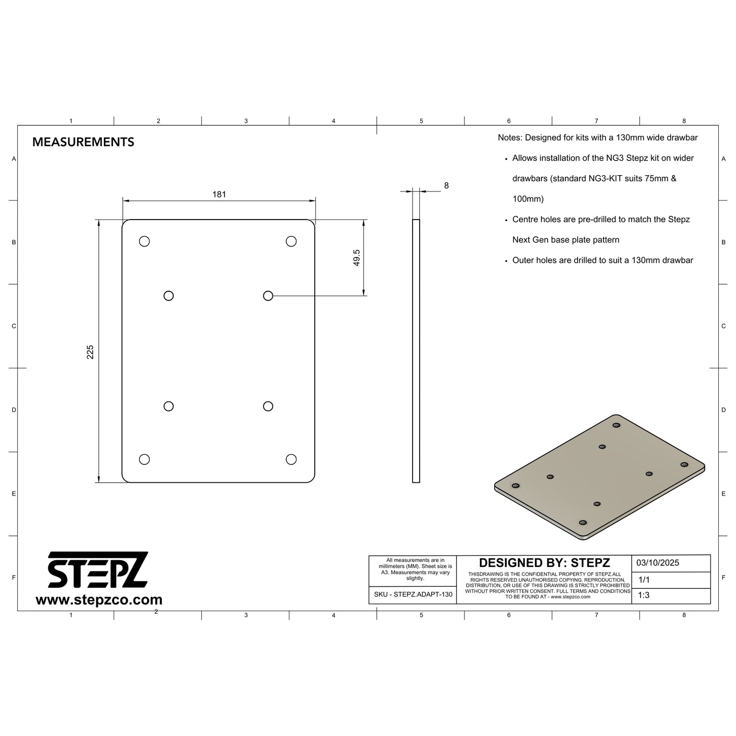 130 Wide Drawbar Adaptor Kit - STEPZ